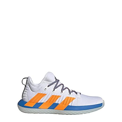 adidas Tênis masculino de handebol Stabil Next Gen, Branco/Laranja Pressa/Azul Corrida, 8