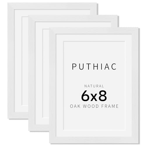 6x8 Oak Wood Picture Frame - Minimalist 6x8 Picture Frame, 6"x8" Frame Wood, Natural Solid Wooden Picture Frames for Wall Art Photo and Prints(3 Pack, White)