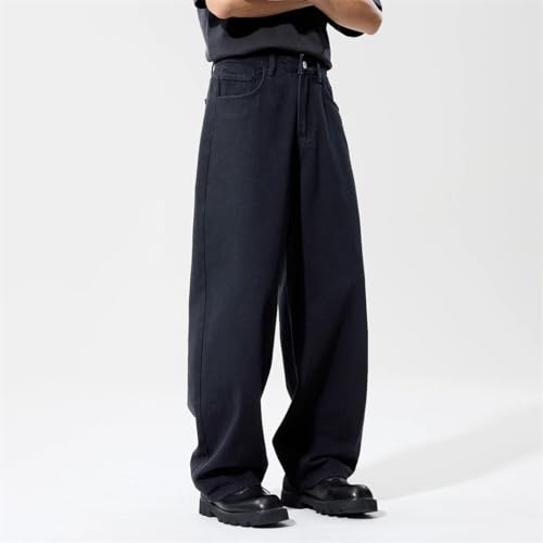 Men's Fall Loose Fit Straight Denim Jeans Wide Leg Business Casual Style Soft Drape Trousers3