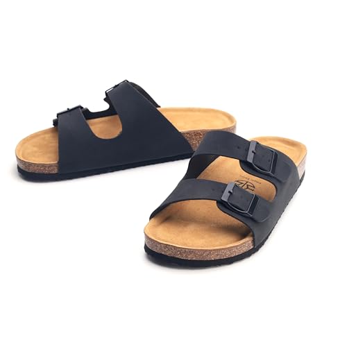 Image of E E EMPTY Sandals Women Adjustable Double-Buckle Smooth Sandals, Comfortable Cork Sandals Suitable for Both Men and Women, with Bow Support , Black , Size 8.5