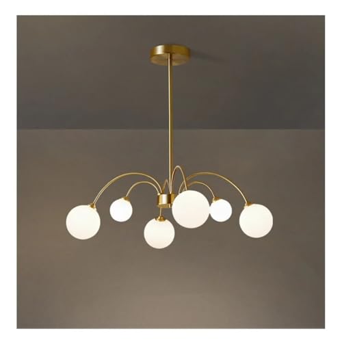 Plafonnier LED en laiton avec branches et boules de verre pour salon et salle à manger