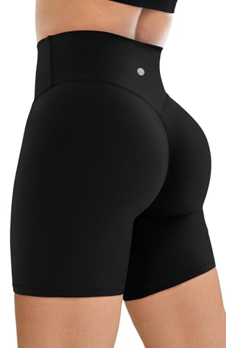 Image of Queenie Ke Gym Shorts for Women - 6" High Waisted Tummy Control Non See Through Biker Shorts for Fitness (Black, Medium)