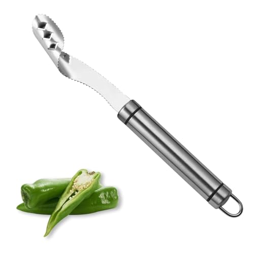 LQIOACU Pfefferentkerner, Edelstahl, Silber, Kernentferner für Paprika, Chili, Pfeffer, Obst, Spülmaschinengeeignet, U-förmige Aufhängeöse