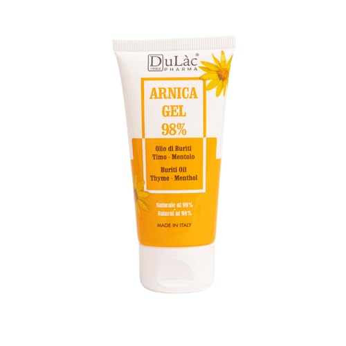 DuLàc, Gel con Árnica 98% con Aceite de Buriti, Tomillo y Mentol, para Masajear los Músculos y las Articulaciones, Testado Dermatológicamente y Sin Níquel, 50 ml, Made in Italy