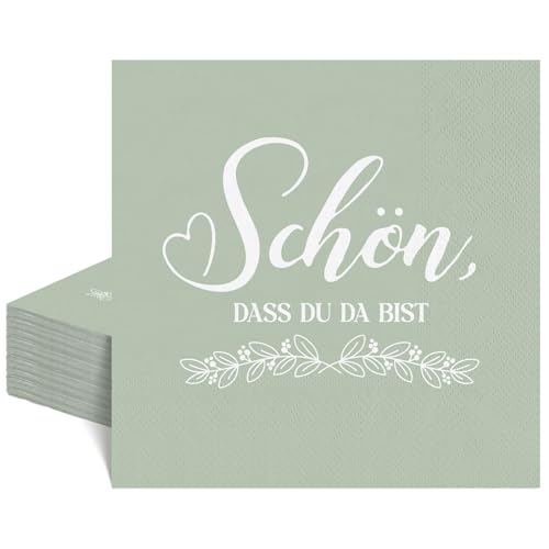 40 Stück Serviette Grün 6.5 Zoll Servietten Schön Dass Du Da Bist Papierservietten Cocktailservietten für Kommunion Hochzeit Taufe Geburtstag