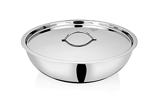 Image of Bhalaria Triply Stainless Steel Tasla with Lid & Handle 22cm 2 Litre | Induction Base Heavy Bottom Patila Tope Bhagona | Food Grade Deep Cooking Vessel | Gas Compatible | Dishwasher Safe