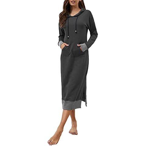 Venforze Women's Long Sleeve Color Block Hoodie Sweatshirt Dress with Pocket, 01-dark Grey, Large Cover