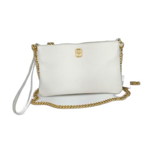 Schutz Bolsa Clutch Feminina em Couro Legítimo, Correntes Variadas - Branco