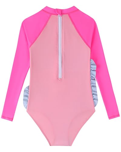 Size 2-9 Years Girls One Piece Swimsuit Kids Long Sleeve Swimsuit Zipper UPF Rashguard Swimwear3