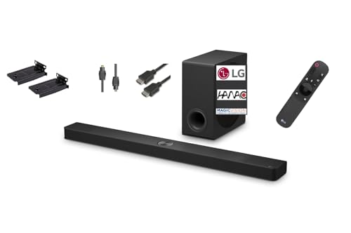 Image of HANACO Bundle for LG US90TY Smart Dolby Atmos Sound Bar, 570W, 5.1.3 Channels, Wireless Subwoofer and DTS Surround Sound, AI Room Calibration, With Wall Brackets Remote Optical/HDMI Cable Black