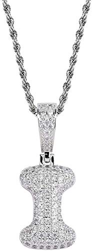 HUAMING Initial Letter I Pendant Necklace for Womens Gold Plated CZ Diamond Capital Letter 26 Alphabet Pendant Rope Chain Necklace Silver
