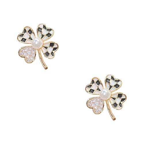 Ohrstecker für Damen Vierblättriges Kleeblatt Ohrringe S925 Silbernadel Hypoallergen Zirkonia Perle Ohrringe Geschenk zur Hochzeit Valentinstag Jubiläum Geburtstag Muttertag Weihnachten-Schwarz Cover