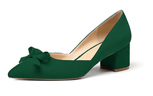 Soireelady Womens D'Orsay Shoes Low Heel with Bow tie 2Inch Block Heels Pointed Toe Pumps Womens Party Dress Shoes