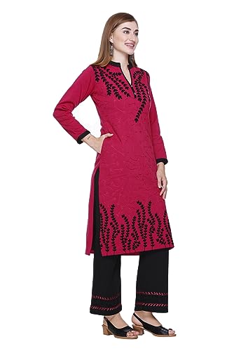 Image of Rosary Women's Woolen Winter Embroidered Kurta with Palazzo | Warm Ethnic Suit Set - 2 Piece Outfit