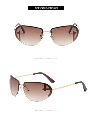 YAMEIZE Trendy Rimless Y2k Oval Sunglasses - Fashion Metal Frame Sun Glasses for Women Men2