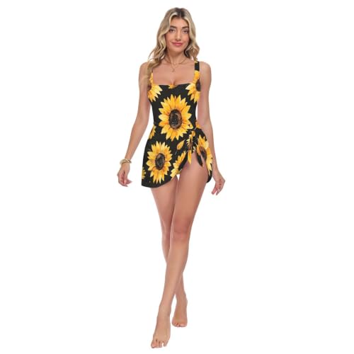 Maillot de bain une pièce tournesol d'exception avec jupe amovible chic