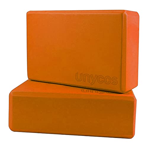 unycos - 2 Bloques de Espuma EVA, Bloque de Yoga, Pilates y Fitness de Alta Densidad para Aumentar la Fuerza, Mejorar el Equilibrio y Potenciar la Flexibilidad | Ladrillo Taco Yoga Block (Naranja) Cover