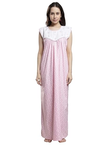 Image of 9shines Label Cotton Sleeveless Nighty | All Over Print Maxi Night wear for Women | Full Length Night Gown Night Dress for Women Stylish (Cotton Sleeveless 25)