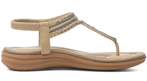 Image of UBFEN Womens Bohemian Flat Sandals With Back Strap Summer Beach Comfortable Bling