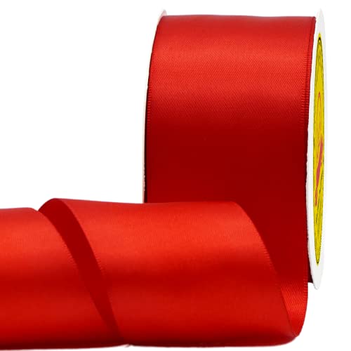 Image of Double Face Satin Ribbon 2 inch X 25 Yards Polyester Red Ribbon for Gift Wrapping Very Suitable for Weddings Party Hair Bow Invitation Decorations and More