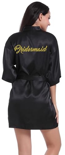 Women's Satin Kimono Robes with Gold Glitters Bride Bridesmaid Wedding Party Getting Ready Sleepwear Bathrobe