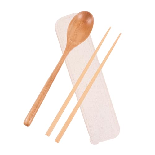 SAFIGLE 3個 楠木携帯用木製カトラリー ランチ用箸スプーンフォーク収納ケース付き 風ポータブル食器 外出 学校昼食 対応