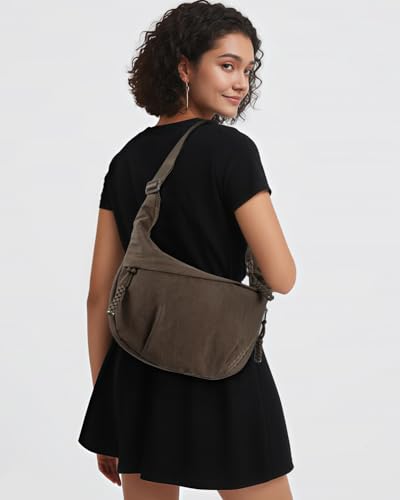 Women's Nylon Hobo Crescent Crossbody Bag, Multi-Pocket Sling Bag, Half Moon Shoulder Purse4