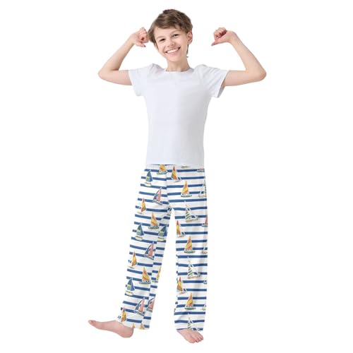 Boys' Pants Blue Brush Stripe Sailboat Long Bottoms Jogger Pants Elastic Waist Trousers with Pockets S-XL2
