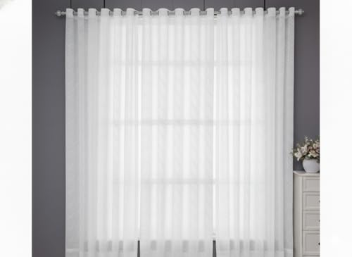 Image of Net Curtains Semi Transparent Sheer Zigzag Pattern Door Curtain 7 Feet Long Set of 3 Pcs, Window, Long Door, Living Room Parde, White Sheer Curtain