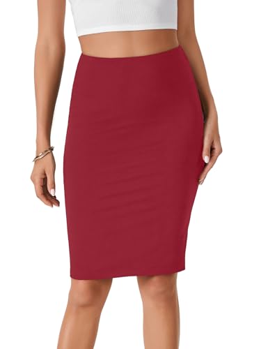Vrtige Women's Basic Stretch Bodycon Midi Knee Length Pencil Skirt2
