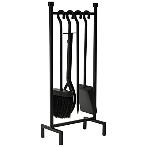 LANCHY Fireside Companion Tool Set 5 Pcs Fireplace Tools Sets Black Handle Wrought Iron Large Fire Tool Set Fire Place Tool Set Cover