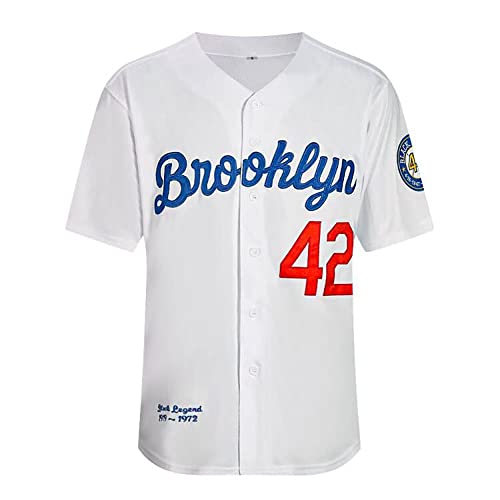 Men's Black Legend Baseball Jersey Number 42 Vintage Embroidered Retro Button Down Shirts (White,Medium) by Volquez - Image 2