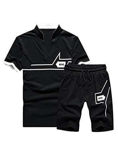 Lavnis Herren Casual Trainingsanzug T-Shirts und Shorts Running Jogging Athletic Sport Set (M, Schwarz) Cover