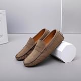 FLIOZY Loafer Penny mokasyny męskie ze sztucznego zamszu z gumową podeszwą, khaki, 42 EU