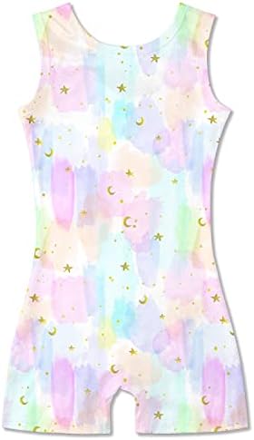 Idgreatim Kids Little Girls Star Printed Gymnastics Leotards 3D Graphic Sleevelss Tank Biketard Unitards Sparkly Scale Pattern Clothes for Ballet Dance 4-5 T
