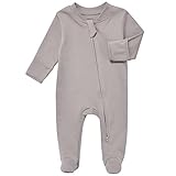Aablexema Baby Pajamas Organic Cotton Zipper Outfit Newborn Infant One-Piece Footies with Mitten Cuffs(Newborn,Grey Coffee)