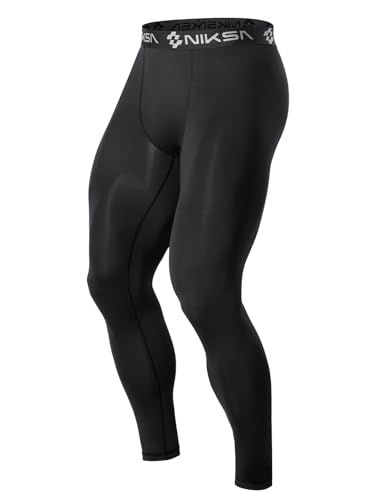 Niksa Mens Compression Pants Athletic Workout Tights Performance Leggings Baselayer for Running Football Yoga Sports Black