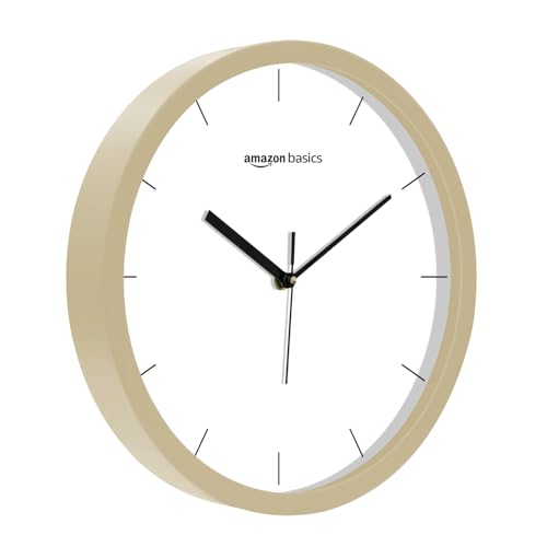 Image of Amazon Basics Modern Analog Wall Clock | Brass Finish | Durable & Lightweight Construction | 30 cm x 30 cm (Gold Tone)
