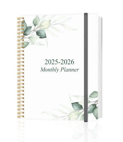 Monthly Planner 2025-2026 - Monthly Calendar from November 2025 to December 2026, 2025-2026 Planner with Inner Pocket, Elastic Band, 8.5\" x 11\", Green Leaf
