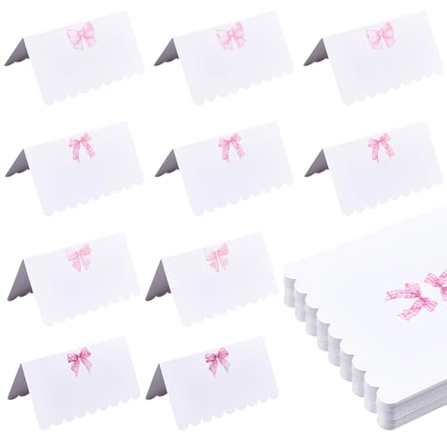 CREATCABIN 80 pièce Marque Places avec Nœud Carte Tente Table Carte Inscriptible Motif Nœud Rose Étiquette Vierge pour Attribution Siège Étiquettes Nom...