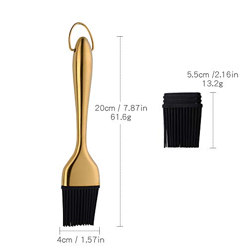 2 Pack Grill Basting Brush With 2 Pack Back Up Silicone Brush Heads, No Shed Bristles Stainless Steel Handles Heatproof Rust Resistant, Pastry Brushes For Kitchen Cooking Bbq, Dishwasher Safe Gold #TOP1