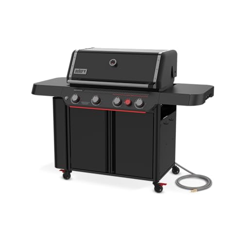 Image of Weber Genesis E‑430 Gas Grill Stealth Edition (Natural Gas) for Outdoor Cooking, Premium 4‑Burner - Porcelain-Enameled Cast-Iron Grates, PureBlu, Sear Zone with Weber Crafted Frame Kit