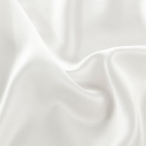 16 Momme 100% Pure Mulberry Silk Satin Fabric,44 Inches Wide 6A Grade Silk Charmeuse by the Yard for Dress,Pajamas & DIY Crafts (White 1Yard)
