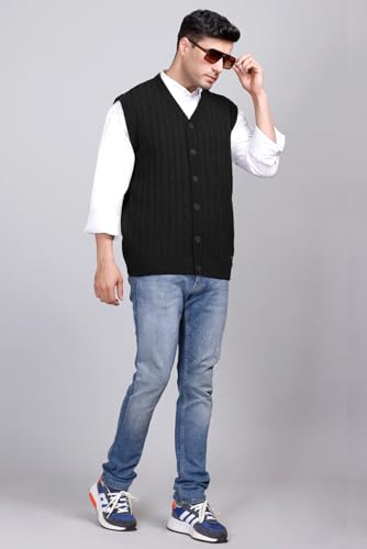 Image of V Neck Cardigans for Men - Woolen Sleeveless Sweater for Man Winter Wear