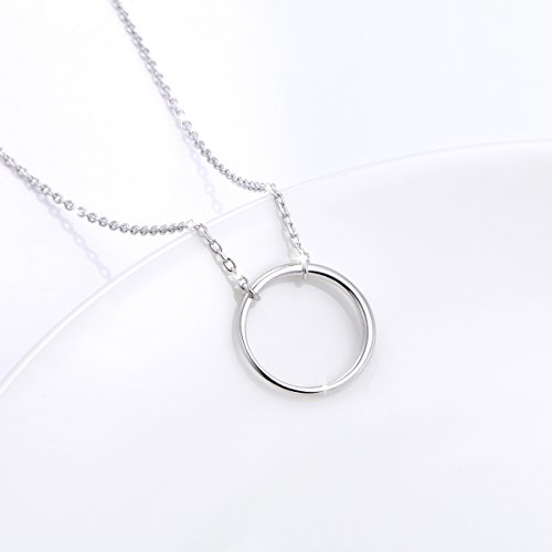 Ladytree S925 Sterling Silver Circle Necklace for Women Dainty Simple Open Circle Pendant Day Collar Style with Rolo Chain 18+2 Inch Trendy Silver Necklace4