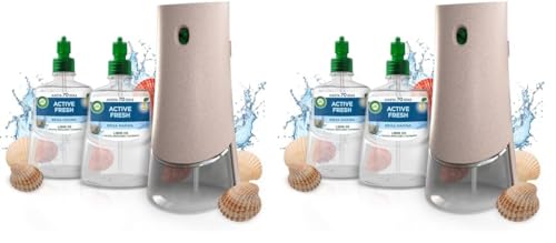 Air Wick Active Fresh Spray Automático Sin Aerosol, Ambientador Hogar Fragancia Brisa Marina, 1 Aparato, 2 Recambios, Neutralizador de Olores, Hasta 70 Días de Frescor (Paquete de 2)