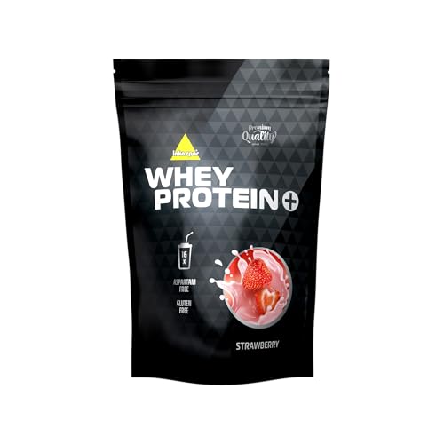 inkospor Proteína WHEY + polvo de proteína de suero y caseína para un batido extra cremoso de proteínas, 24 g de proteína por porción, sabor a fresa
