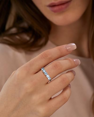 DAYBYDAY 5 Stone Wedding Bands for Women, S925 Sterling Silver Created Ruby/Sapphire/Emerald/Amethyst/Aquamarine/Moissanite Half Eternity Anniversary Rings, Birthstone Jewelry for Wife Mom Grandma Birthday3