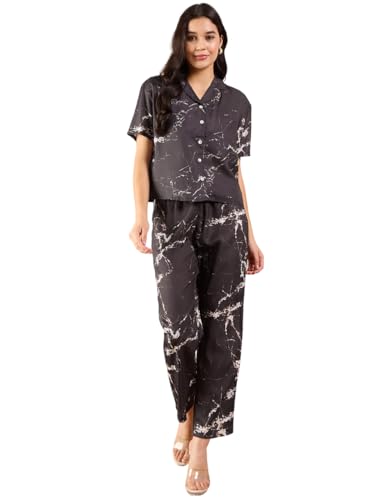 Image of Modeve Women Shirt Pant Navy Abstract Print Co-Ord Set