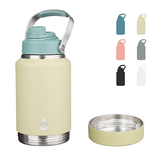 Image of BJPKPK 64oz Insulated Water Bottles, Dishwasher Safe Half gallon Water Bottle with Metal Handle, BPA Free Spout Lid & Detachable Bowl, Large Stainless Steel Jugs, Chartreuse